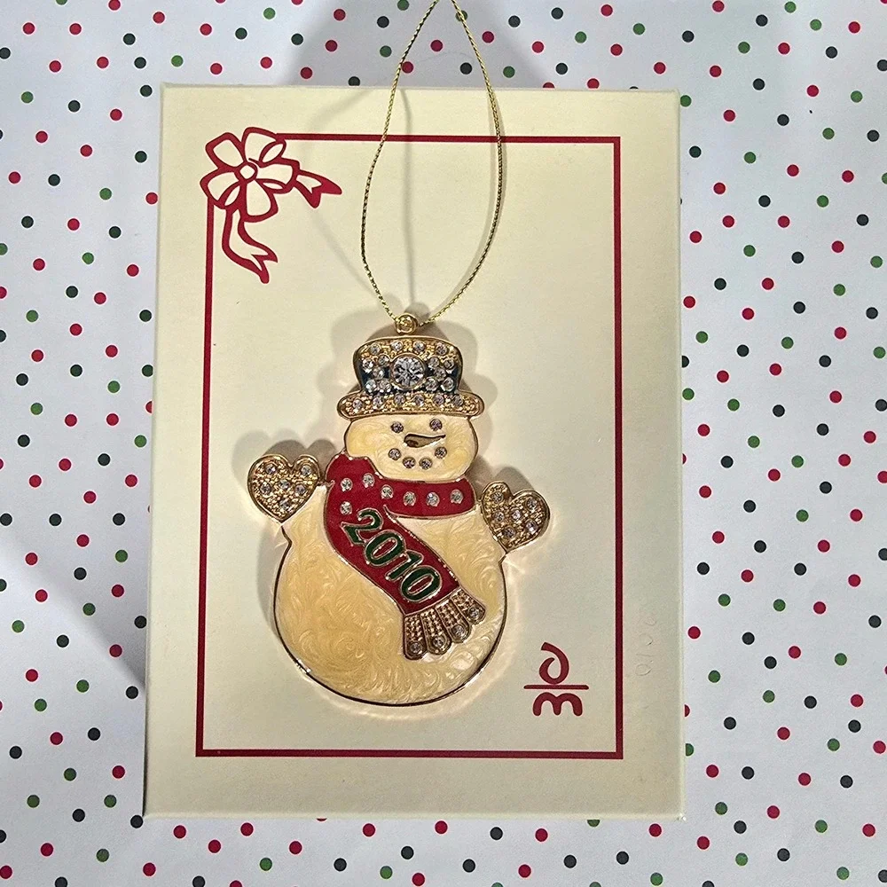Danbury Mint 2010 Snowman Christmas Ornament Crystals‎ Enamel Gold Tone